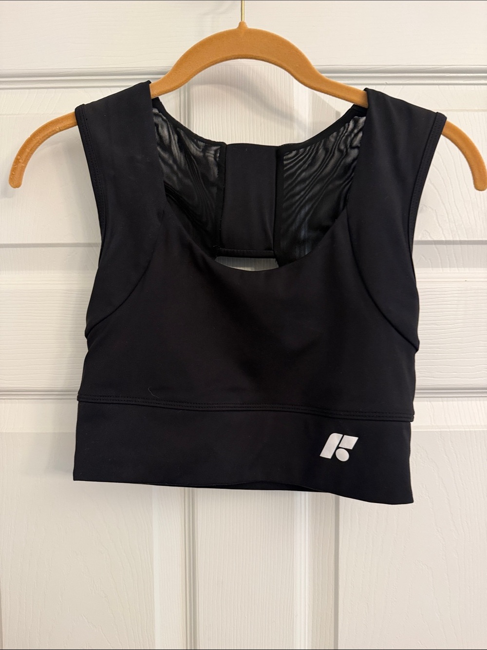 Supportive Black Crop Sports Bra with Tonal Logo by Forme Science